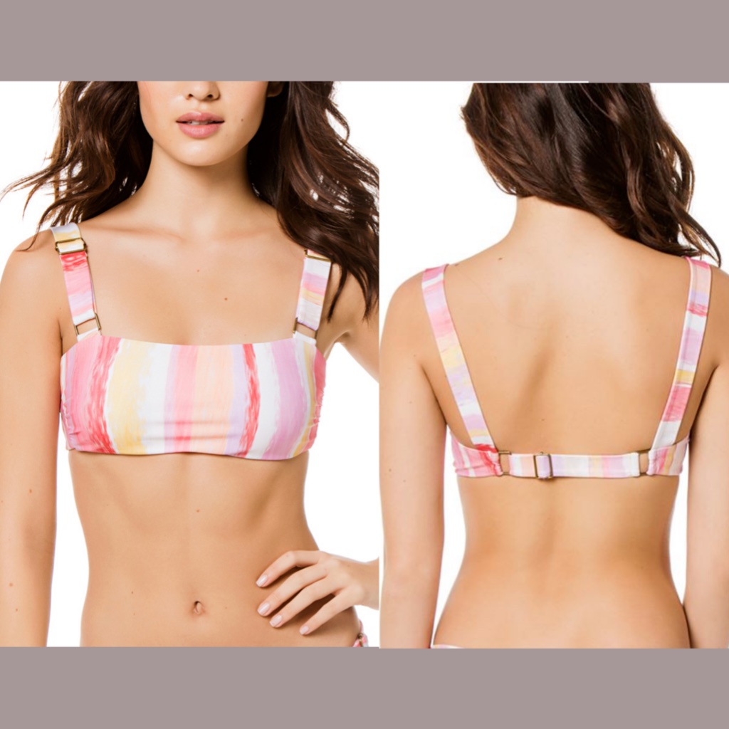New Becca Cabana Striped Straight Bandeau Bikini Top [Sz Medium ]